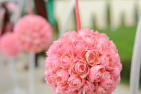 Kissing Ball - Ball of Pink Roses hanging