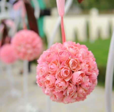 Kissing Ball - Ball of Pink Roses hanging