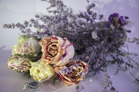 Dried roses and lavender bouquet inspired by middle ages.