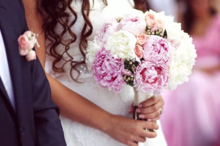 Modern style bride bouquet with peonies for classic and elegant bride.