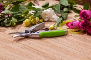 Florist tools and scissors for flower bar