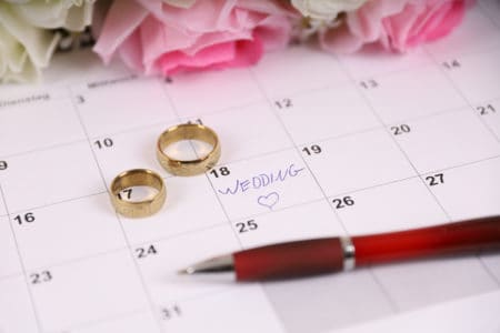 Wedding date on calendar and wedding rings