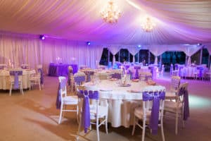 Wedding in a tent with purple lighting