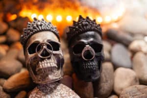 Wedding rings on skulls on Halloween