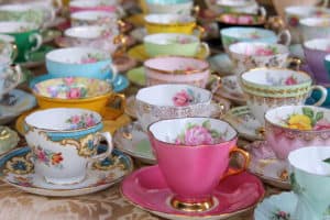 Pretty Pastel Tea Cups in Row - Afternoon Tea Party