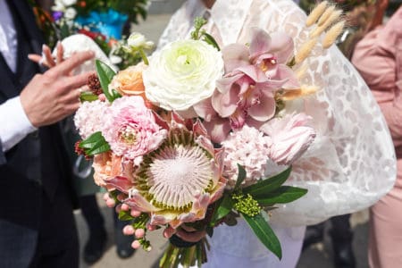 A wedding bouquet in bride hand