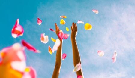 Hands throwing rose petals. (Celebration concept)