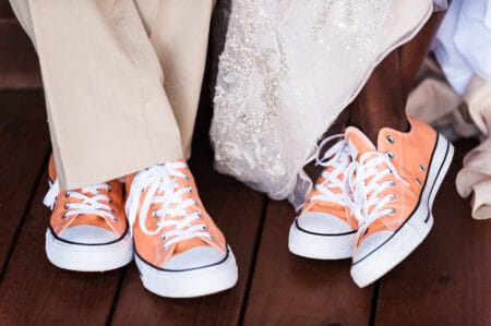 Peach Colored Wedding Shoes for both Bride and Groom